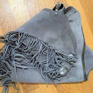 Western Full Gray Suede Fringe CHAPS w/ silver Choncos unisex
